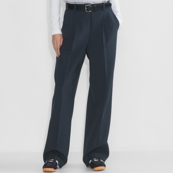 ARITZIA Effortless Linen Wide Leg Trouser Pants‎ In Dark Night Navy Size 14 NWT - Picture 2 of 10